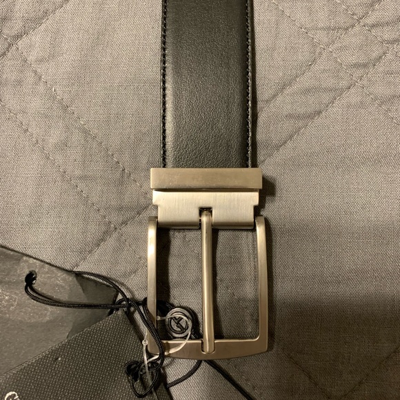 Giorgio Armani Black & Brown Reversible Leather Silvertone Belt $325 NWT - Picture 6 of 7